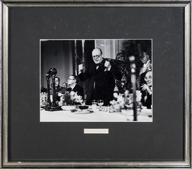Winston Churchill Signed Cut With Photograph In Framed Display (JSA)
